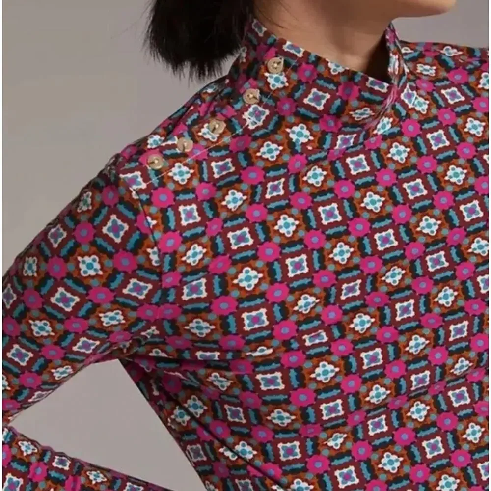 Maeve by Anthropologie Button Shoulder Turtleneck Blouse Top Long Sleeve Shirt - Picture 3 of 10